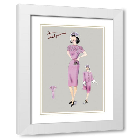 Pink Evening Dress with Overcoat and Hat, 1947 White Modern Wood Framed Art Print with Double Matting by Unknown