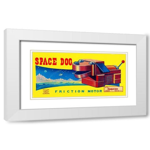 Space Dog White Modern Wood Framed Art Print with Double Matting by Retrobot
