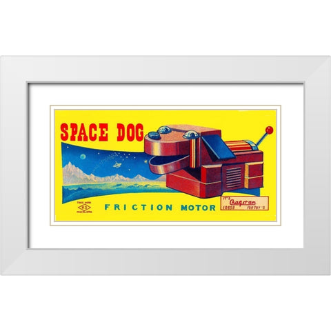 Space Dog White Modern Wood Framed Art Print with Double Matting by Retrobot