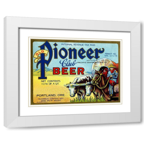Old Pioneer Club Beer White Modern Wood Framed Art Print with Double Matting by Vintage Booze Labels