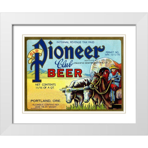 Old Pioneer Club Beer White Modern Wood Framed Art Print with Double Matting by Vintage Booze Labels