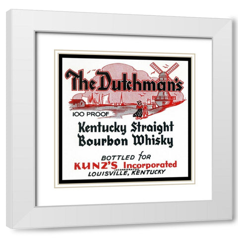 The Dutchmans Kentucky Straight Bourbon Whiskey White Modern Wood Framed Art Print with Double Matting by Vintage Booze Labels