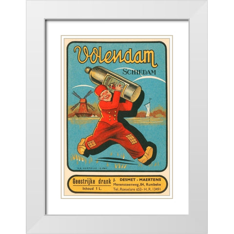 Volendam Schiedam White Modern Wood Framed Art Print with Double Matting by Vintage Booze Labels