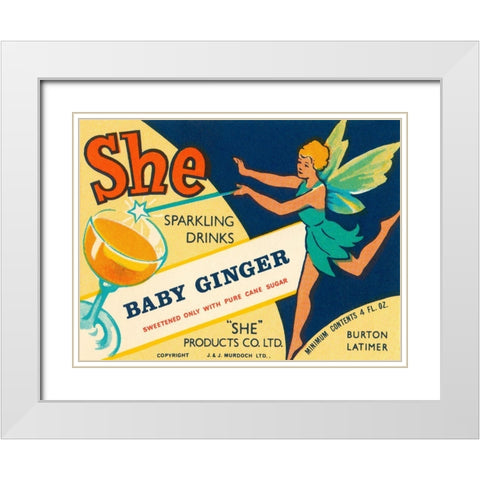 Baby Ginger White Modern Wood Framed Art Print with Double Matting by Vintage Booze Labels