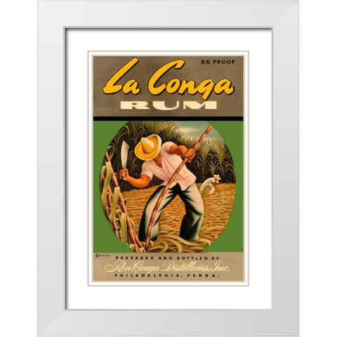 La Conga Rum White Modern Wood Framed Art Print with Double Matting by Vintage Booze Labels