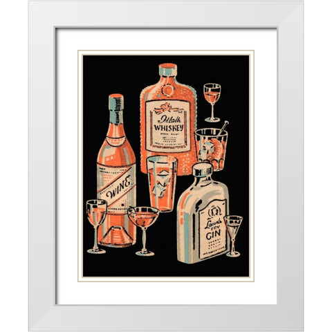 Whiskey, Wine and Gin White Modern Wood Framed Art Print with Double Matting by Vintage Booze Labels
