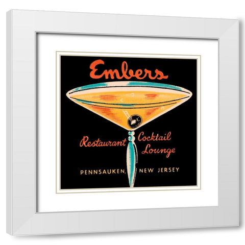 Embers Restaurant Cocktail Lounge White Modern Wood Framed Art Print with Double Matting by Vintage Booze Labels