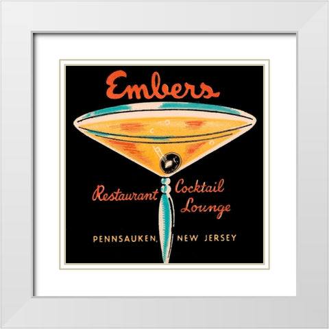Embers Restaurant Cocktail Lounge White Modern Wood Framed Art Print with Double Matting by Vintage Booze Labels