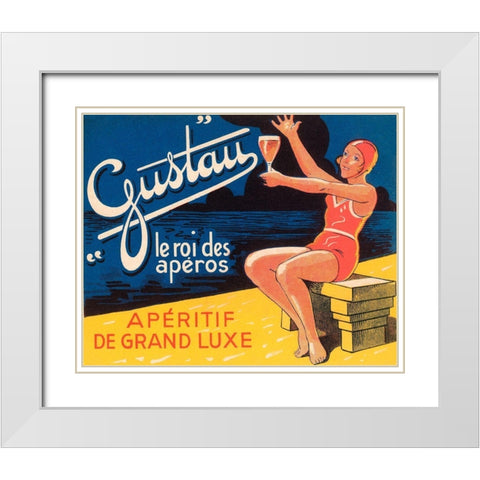 Gustau Aperitif White Modern Wood Framed Art Print with Double Matting by Vintage Booze Labels