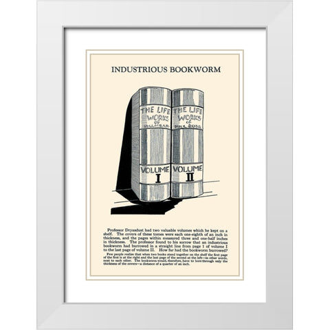 Industrious Bookworm White Modern Wood Framed Art Print with Double Matting by Retromagic