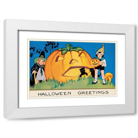 Halloween Greetings White Modern Wood Framed Art Print with Double Matting by Halloween