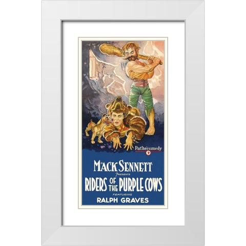 Movie Poster: Mack Sennett - Riders of the Purple Cows White Modern Wood Framed Art Print with Double Matting by Unknown 20th Century American Illustrator