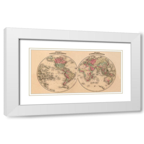 Johnsons World Map White Modern Wood Framed Art Print with Double Matting by Johnson, A.J.