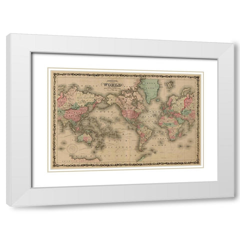 World Map White Modern Wood Framed Art Print with Double Matting by Johnson, A.J.