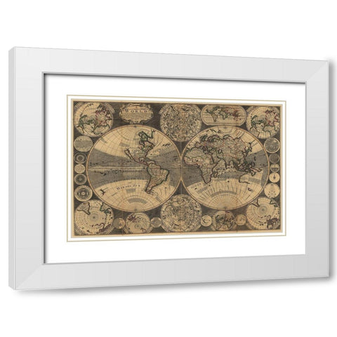 World Map with Planets White Modern Wood Framed Art Print with Double Matting by Godson, W.
