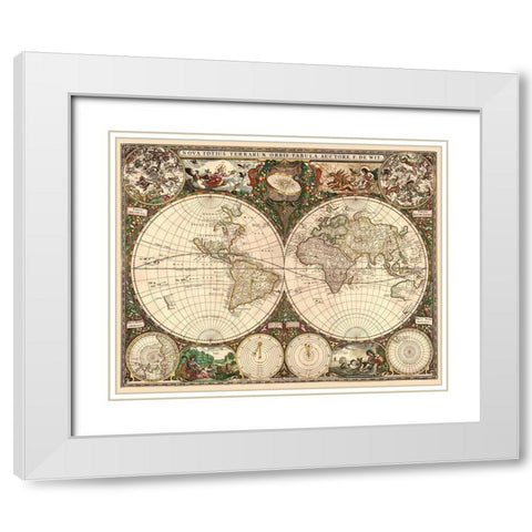World Map White Modern Wood Framed Art Print with Double Matting by De Wit, Frederick