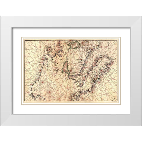 Portolan Map of Italy, Sicily, North Africa and the Mediterranean White Modern Wood Framed Art Print with Double Matting by Agnese, Battista