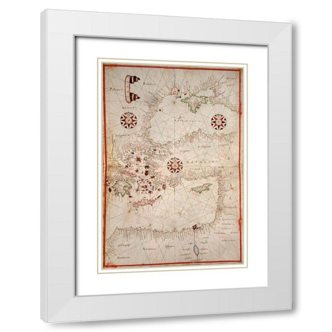 Portolan Map of Turkey, Mediterranean, Adriatic and the Agean White Modern Wood Framed Art Print with Double Matting by Oliva, Joan