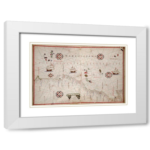 Portolan map of the African Coast White Modern Wood Framed Art Print with Double Matting by Oliva, Joan