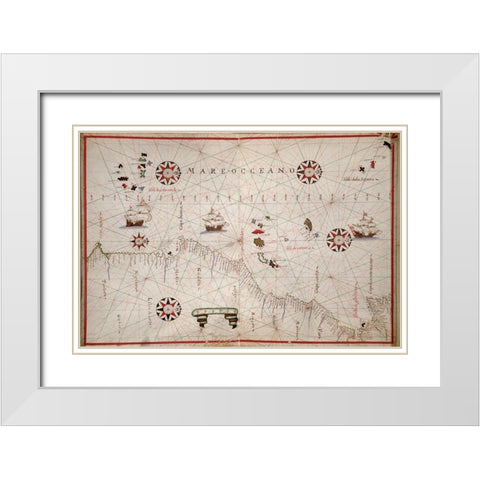 Portolan map of the African Coast White Modern Wood Framed Art Print with Double Matting by Oliva, Joan