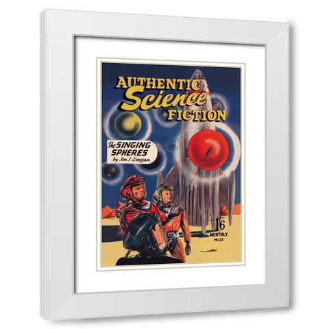 Authentic Science Fiction: The Singing Spheres White Modern Wood Framed Art Print with Double Matting by Retrosci-fi