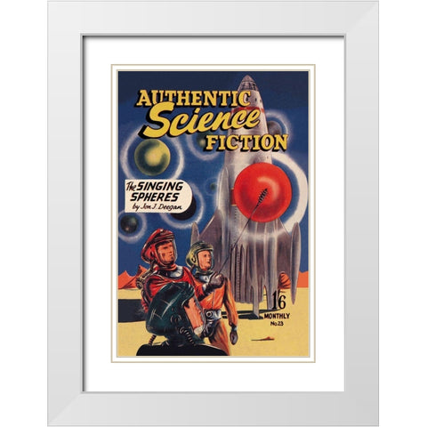 Authentic Science Fiction: The Singing Spheres White Modern Wood Framed Art Print with Double Matting by Retrosci-fi