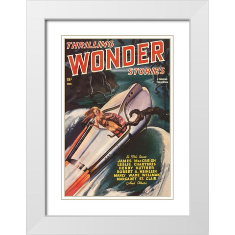 Thrilling Wonder Stories: Sheena and the X Machine White Modern Wood Framed Art Print with Double Matting by Retrosci-fi