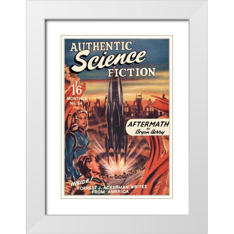 Authentic Science Fiction: Blast Off White Modern Wood Framed Art Print with Double Matting by Retrosci-fi