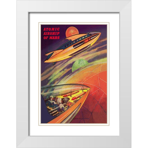 Atomic Airships of Mars White Modern Wood Framed Art Print with Double Matting by Retrosci-fi