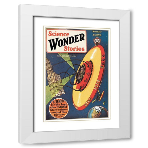 Retrosci-fi: Science Wonder Stories: Invasion of the Landmark Snatchers White Modern Wood Framed Art Print with Double Matting by Paul, Frank R.