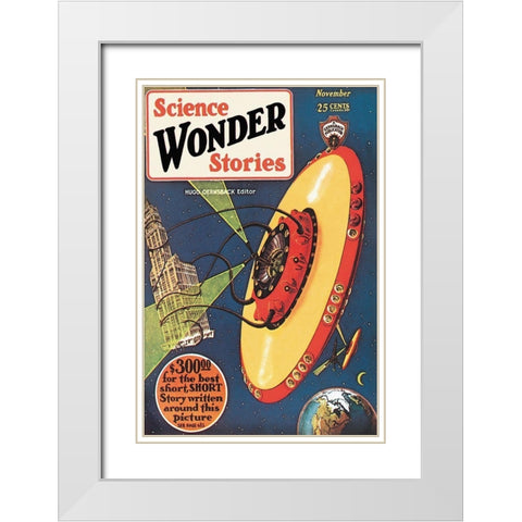 Retrosci-fi: Science Wonder Stories: Invasion of the Landmark Snatchers White Modern Wood Framed Art Print with Double Matting by Paul, Frank R.