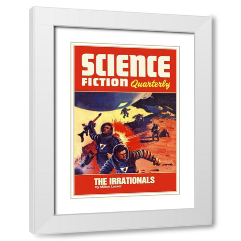 Science Fiction Quarterly: Astronaut Battle White Modern Wood Framed Art Print with Double Matting by Retrosci-fi