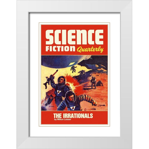 Science Fiction Quarterly: Astronaut Battle White Modern Wood Framed Art Print with Double Matting by Retrosci-fi