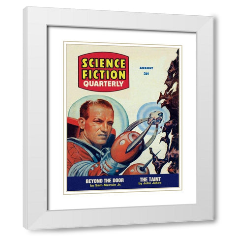 Science Fiction Quarterly: Astronaut Miner White Modern Wood Framed Art Print with Double Matting by Retrosci-fi