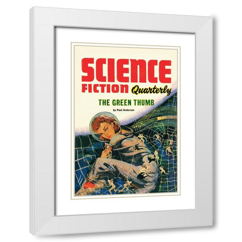 Science Fiction Quarterly: Little People of the Space Web White Modern Wood Framed Art Print with Double Matting by Retrosci-fi