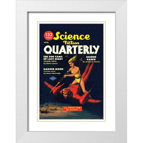 Science Fiction Quarterly: Attack from Atop Rocket Man White Modern Wood Framed Art Print with Double Matting by Retrosci-fi