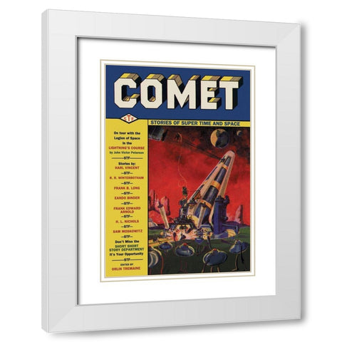 Comet: Giant Space Gun White Modern Wood Framed Art Print with Double Matting by Retrosci-fi