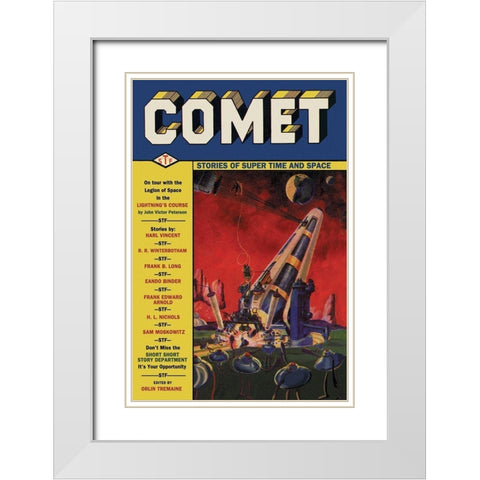 Comet: Giant Space Gun White Modern Wood Framed Art Print with Double Matting by Retrosci-fi