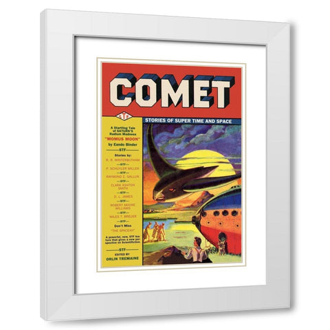 Comet: Bird Spaceship White Modern Wood Framed Art Print with Double Matting by Retrosci-fi