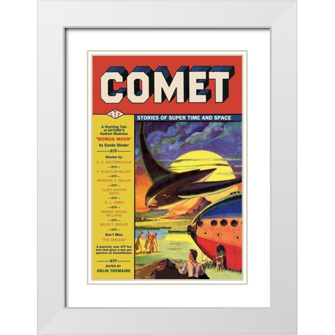 Comet: Bird Spaceship White Modern Wood Framed Art Print with Double Matting by Retrosci-fi