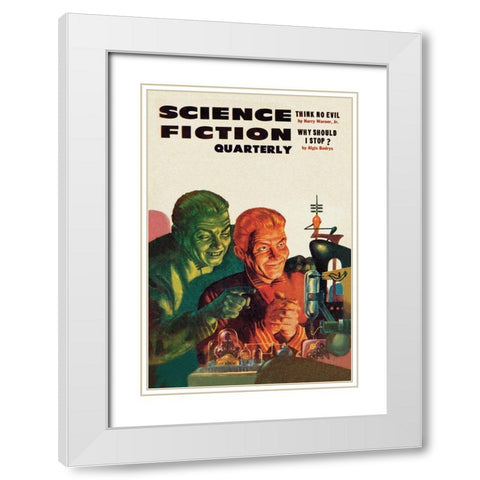 Science Fiction Quarterly: Diabolical Scheming White Modern Wood Framed Art Print with Double Matting by Retrosci-fi