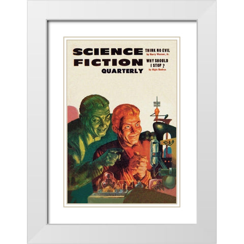 Science Fiction Quarterly: Diabolical Scheming White Modern Wood Framed Art Print with Double Matting by Retrosci-fi