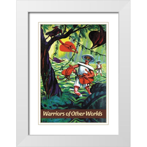 Warriors of Other Worlds White Modern Wood Framed Art Print with Double Matting by Retrosci-fi