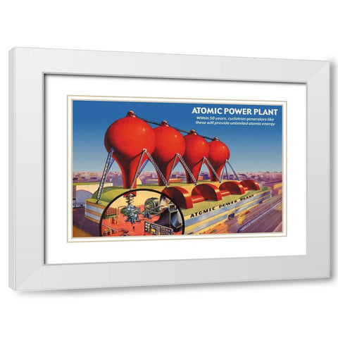 Atomic Power Plant White Modern Wood Framed Art Print with Double Matting by Retrosci-fi