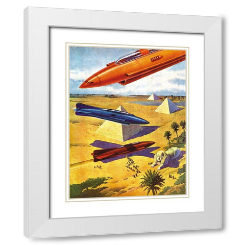 Spaceships in Ancient Egypt White Modern Wood Framed Art Print with Double Matting by Retrosci-fi