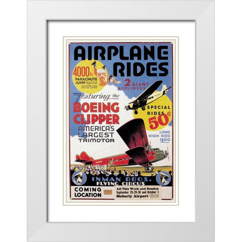 Airplane Rides: Inman Bros. Flying Circus White Modern Wood Framed Art Print with Double Matting by Unknown