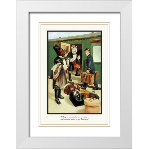 Teddy Roosevelts Bears: Teddy B and Teddy G Riding Trains White Modern Wood Framed Art Print with Double Matting by Culver, R.K.