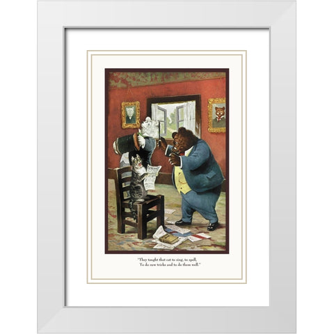 Teddy Roosevelts Bears: That Cat White Modern Wood Framed Art Print with Double Matting by Culver, R.K.