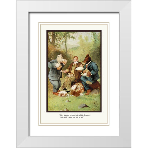 Teddy Roosevelts Bears: Teddy B and Teddy G at a Picnic White Modern Wood Framed Art Print with Double Matting by Culver, R.K.