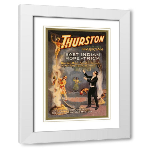 Magicians: East Indian Rope Trick: Thurston the Famous Magician White Modern Wood Framed Art Print with Double Matting by Strobridge